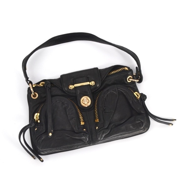 Botkier Handbags - Botkier Bianca Satchel Shoulder Bag Lambskin Leather Black Gold Small